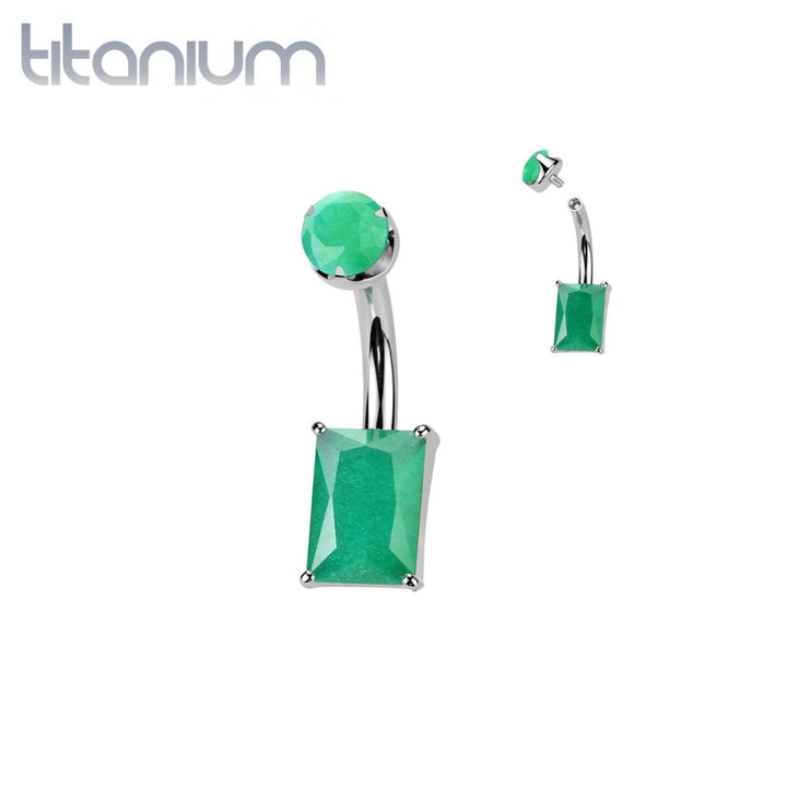 Implant Grade Titanium Green Onyx Rectangle Internally Threaded Belly Ring - Pierced Universe