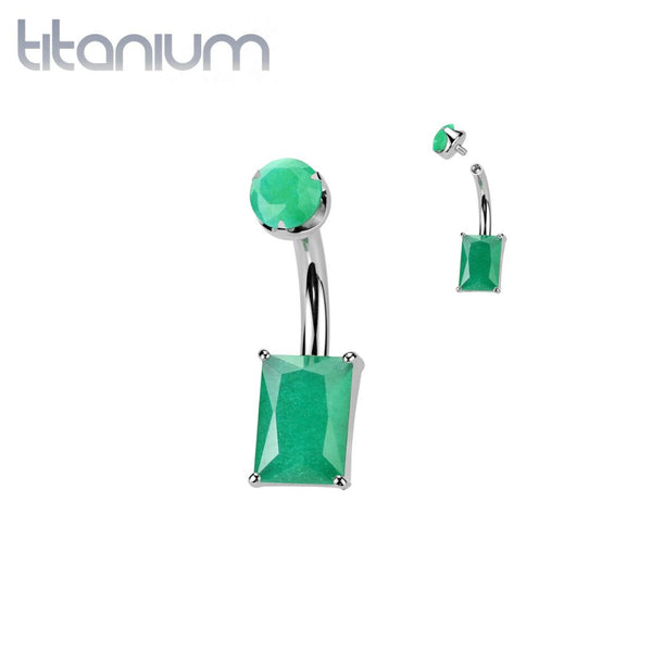 Implant Grade Titanium Green Onyx Rectangle Internally Threaded Belly Ring - Pierced Universe