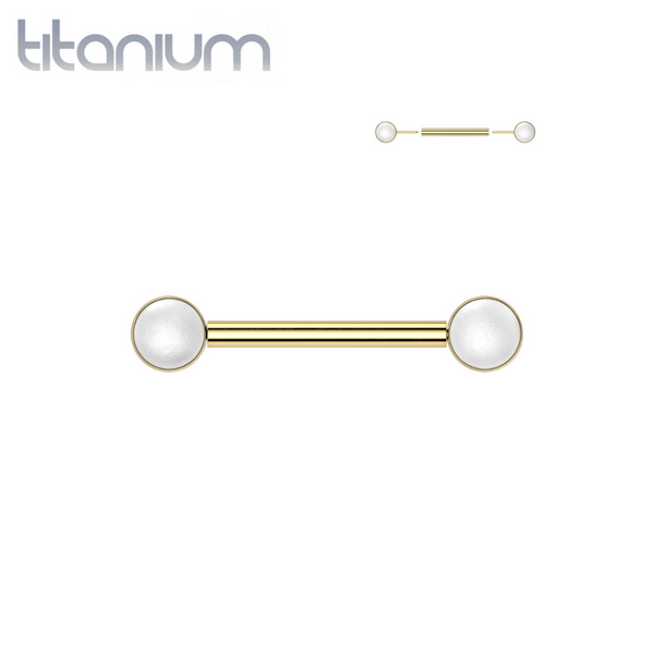Implant Grade Titanium Gold PVD Bezel Pearl Threadless Push In Straight Barbell Nipple Ring - Pierced Universe