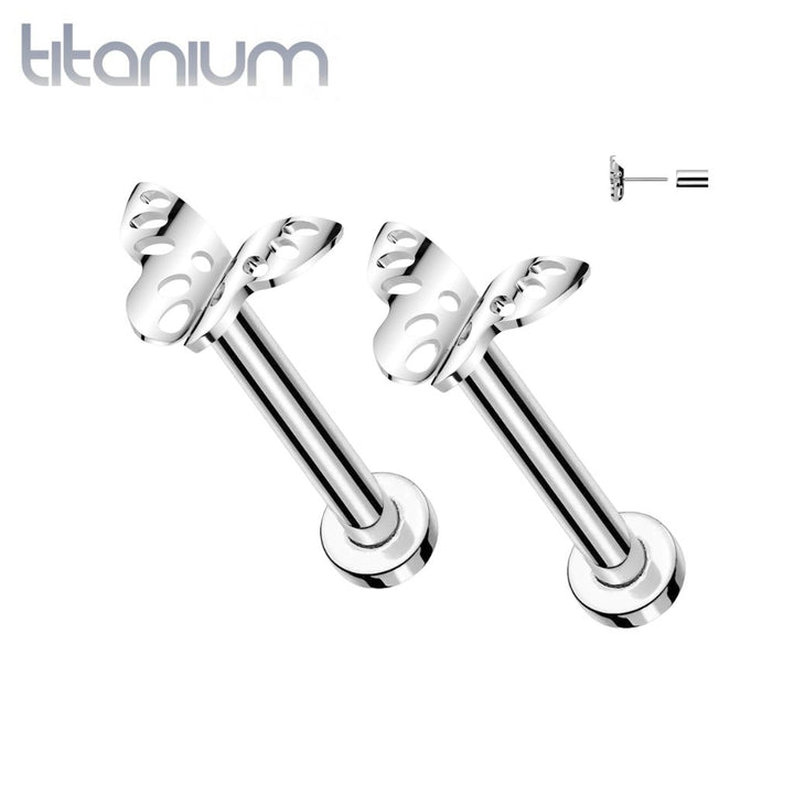 Pair of Implant Grade Titanium Threadless Butterfly Push In Earrings With Flat Back - Pierced Universe