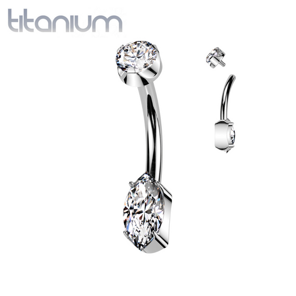Implant Grade Titanium Dainty White Marquise Internally Threaded Belly Ring - Pierced Universe