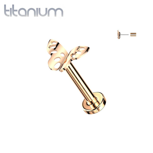 Implant Grade Titanium Threadless Rose Gold PVD Butterfly Push In Labret