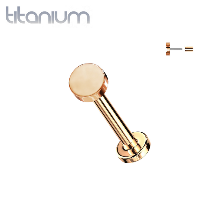 Implant Grade Titanium Rose Gold PVD Circle Disc Push In Threadless Labret With Flat Back - Pierced Universe