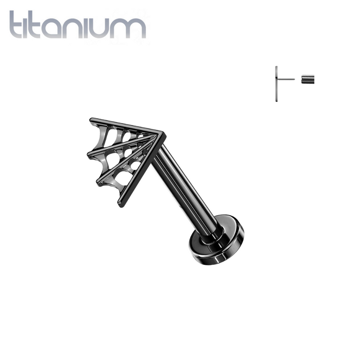 Implant Grade Titanium Black PVD Large Spider Web Push In Threadless Labret With Flat Back - Pierced Universe