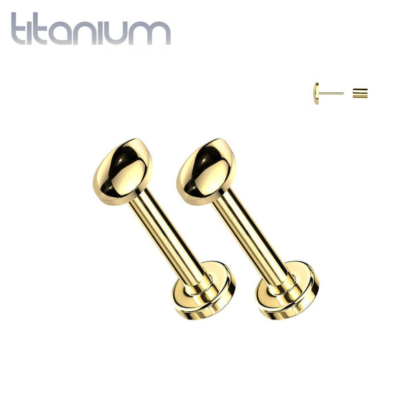 Pair of Implant Grade Titanium Gold PVD Minimal Teardrop Push In Earrings With Flat Back - Pierced Universe