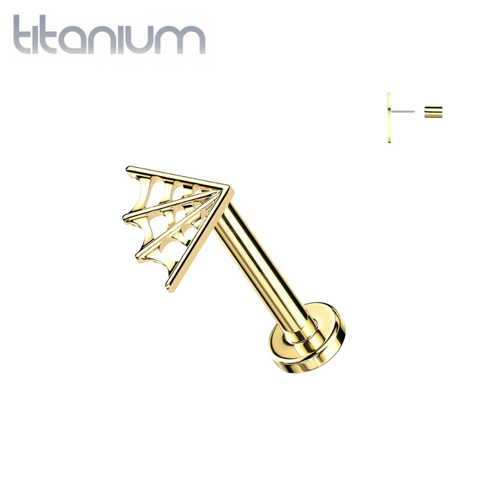 Implant Grade Titanium Gold PVD Large Spider Web Push In Threadless Labret With Flat Back - Pierced Universe