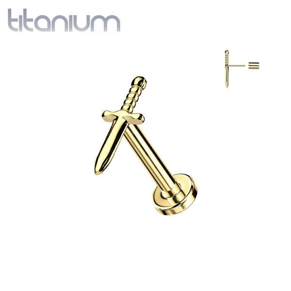 Implant Grade Titanium Gold PVD Dagger Threadless Push In Labret - Pierced Universe