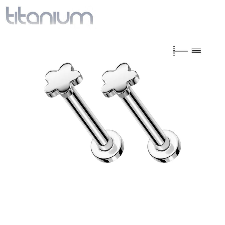 Pair of Implant Grade Titanium Threadless Flower Push In Earrings With Flat Back - Pierced Universe