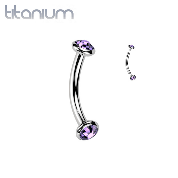 Implant Grade Titanium Tanzanite CZ Bezel Internally Threaded Curved Barbell - Pierced Universe