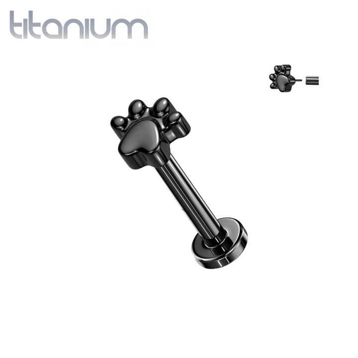 Implant Grade Titanium Black PVD Paw Print Push In Threadless Labret With Flat Back - Pierced Universe