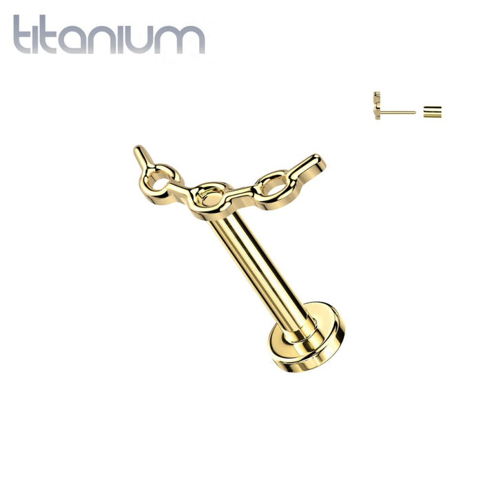 Implant Grade Titanium Gold PVD Curved Chain Link Push In Threadless Labret With Flat Back - Pierced Universe