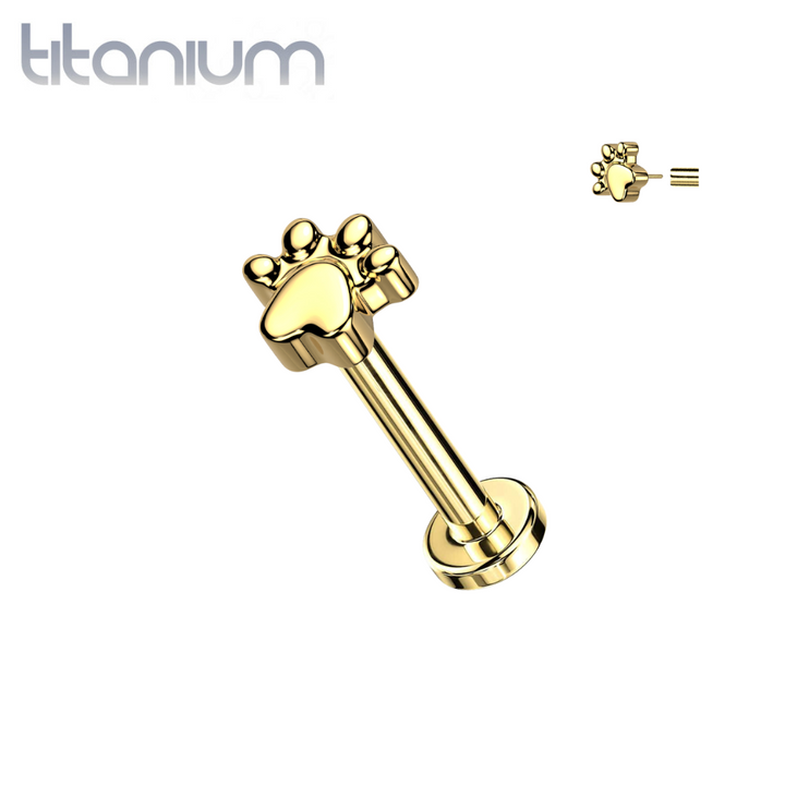 Implant Grade Titanium Gold PVD Paw Print Push In Threadless Labret With Flat Back - Pierced Universe