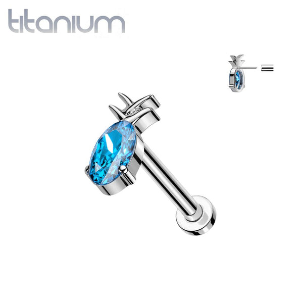 Implant Grade Titanium Aqua CZ Gem Pineapple Threadless Push In Labret - Pierced Universe