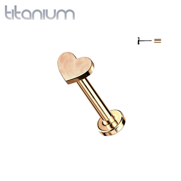 Implant Grade Titanium Threadless Push In Tragus/Cartilage Rose Gold PVD Heart Stud With Flat Back - Pierced Universe