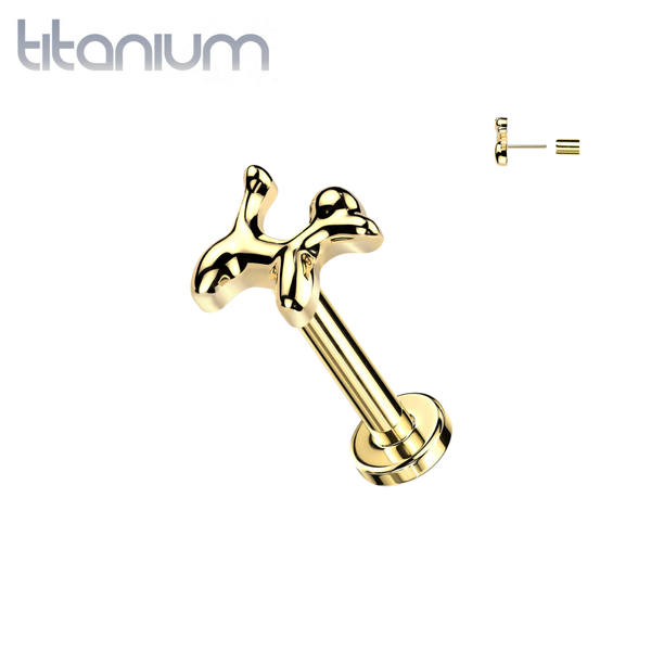 Implant Grade Titanium Gold PVD Poodle Dog Threadless Labret With Flat Back