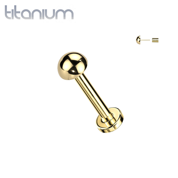 Implant Grade Titanium Gold PVD Minimal Dome Ball Top Threadless Labret With Flat Back - Pierced Universe