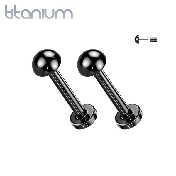 Pair of Implant Grade Titanium Black PVD Minimal Dome Ball Top Push In Threadless Earrings With Flat Back - Pierced Universe