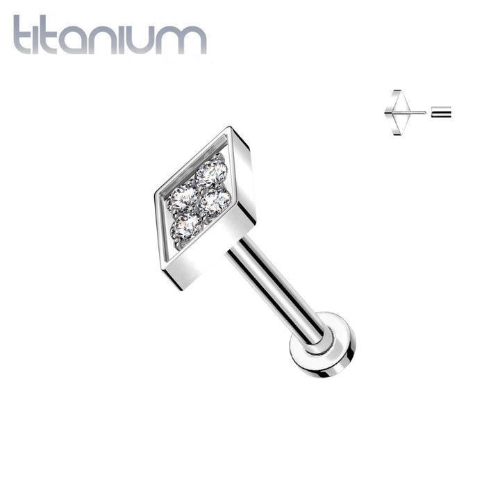 Implant Grade Titanium White CZ Pave Diamond Shaped Threadless Push In Labret - Pierced Universe