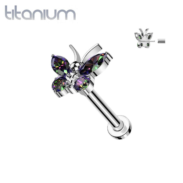 Implant Grade Titanium Large Vitrail Medium CZ Gem Butterfly Threadless Push In Labret - Pierced Universe