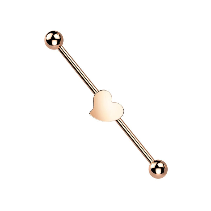 316L Surgical Steel Rose Gold PVD Flat Fixed Heart Shape Industrial Barbell - Pierced Universe