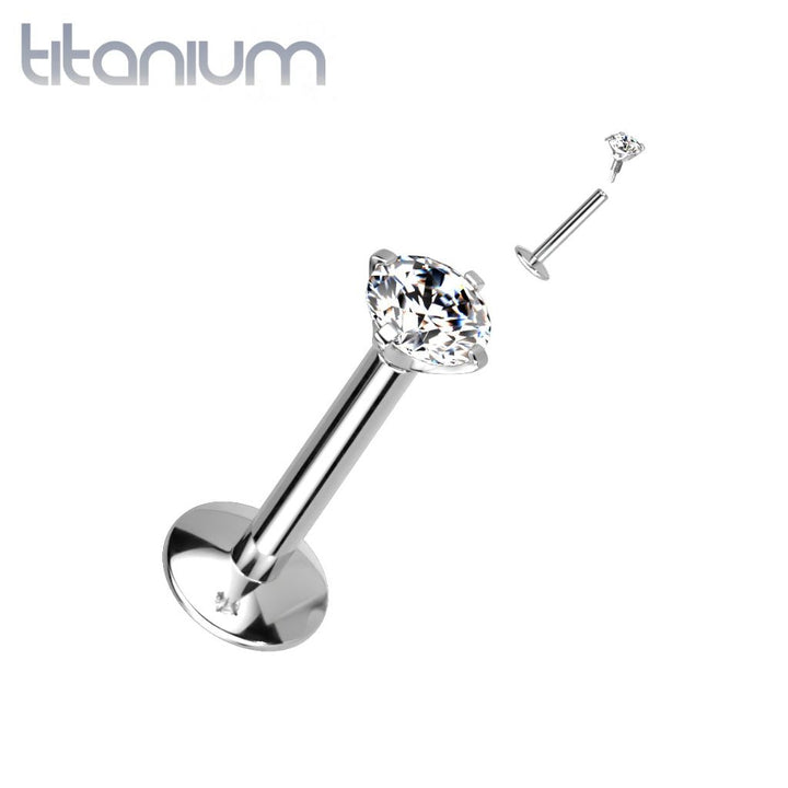 Implant Grade Titanium White CZ Gem Internally Threaded Concave Flat Back Labret - Pierced Universe