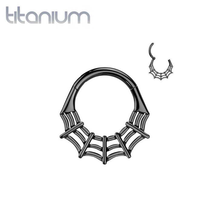 Implant Grade Titanium Black PVD Spider Web Hinged Clicker Hoop - Pierced Universe