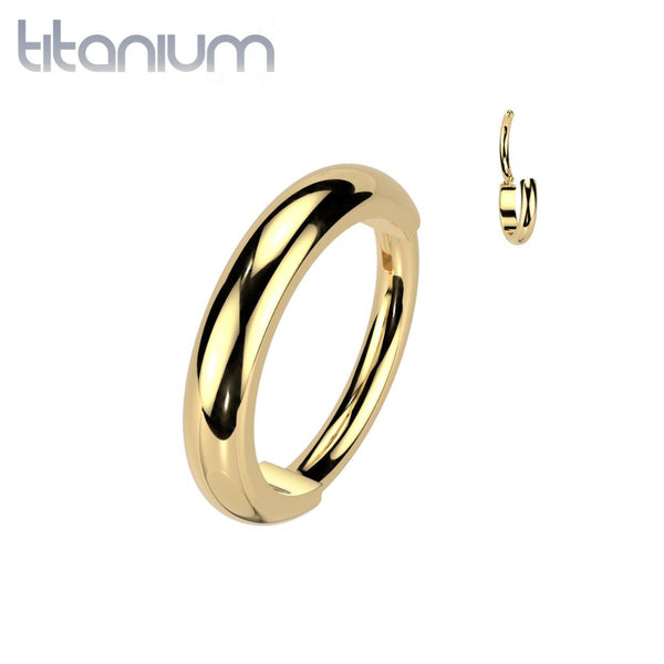 Implant Grade Titanium Gold PVD Thick Hinged Helix Cartilage Clicker Hoop - Pierced Universe