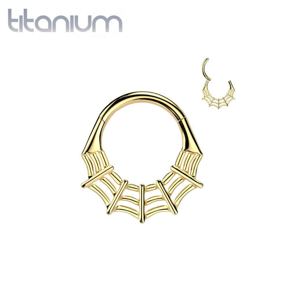 Implant Grade Titanium Gold PVD Spider Web Hinged Clicker Hoop - Pierced Universe