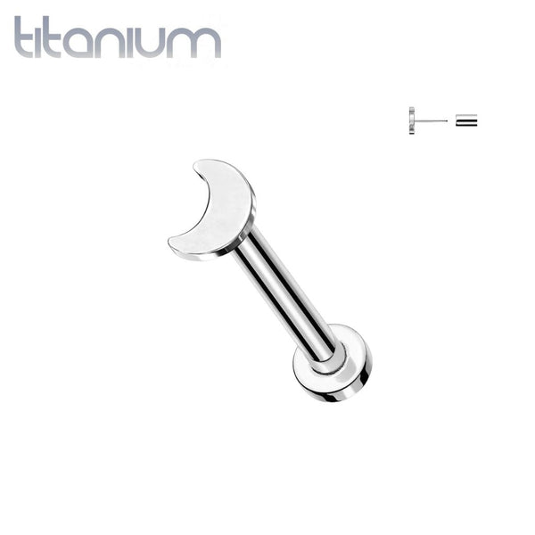 Implant Grade Titanium Threadless Push In Tragus/Cartilage Crescent Moon Stud With Flat Back - Pierced Universe