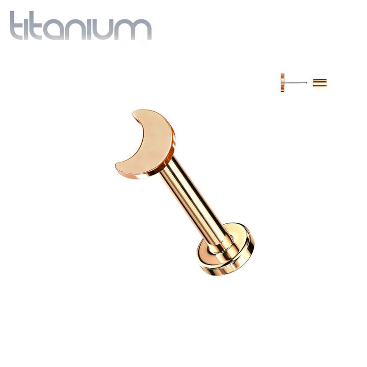 Implant Grade Titanium Threadless Push In Tragus/Cartilage Rose Gold PVD Crescent Moon Stud With Flat Back - Pierced Universe