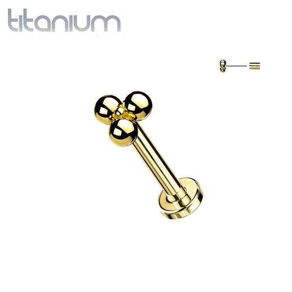 Implant Grade Titanium Threadless Push In Tragus/Cartilage Gold PVD Trillium Labret Stud - Pierced Universe