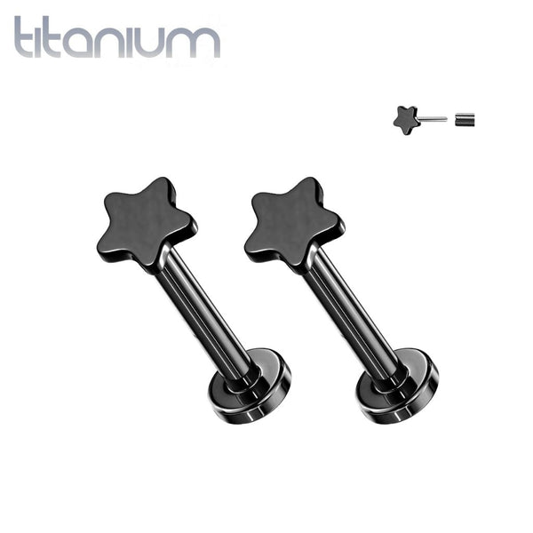 Pair of Implant Grade Titanium Black PVD Dainty Threadless Star Earring Studs with Flat Back - Pierced Universe