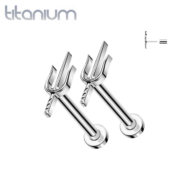Pair of Implant Grade Titanium Threadless  Dainty Trident Push In Earrings With Flat Back - Pierced Universe