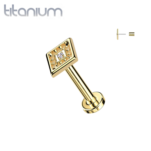 Implant Grade Titanium Gold PVD White CZ Evil Eye Diamond Shaped Threadless Labret With Flat Back - Pierced Universe