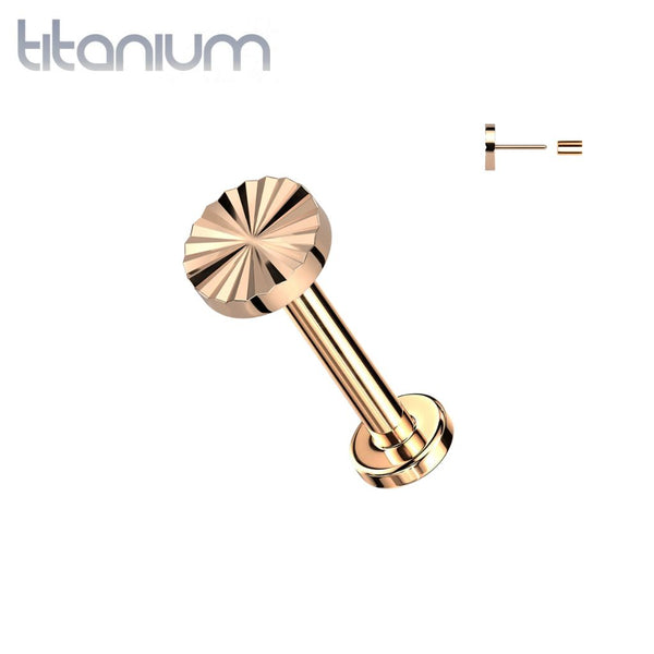 Implant Grade Titanium Rose Gold PVD Ridged Circle Design Threadless Labret With Flat Back - Pierced Universe