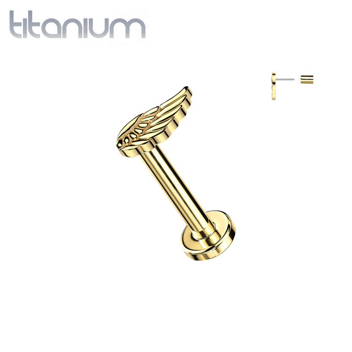Implant Grade Titanium Gold PVD Angel Wing Push In Threadless Labret With Flat Back - Pierced Universe