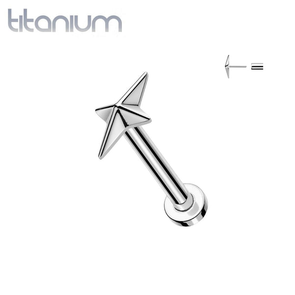 Implant Grade Titanium Four Point Star Threadless Labret With Flat Back - Pierced Universe