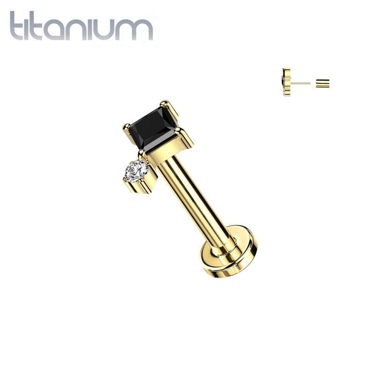 Implant Grade Titanium Gold PVD Black White CZ Square & Circle Gem Cluster Push In Threadless Labret With Flat Back - Pierced Universe