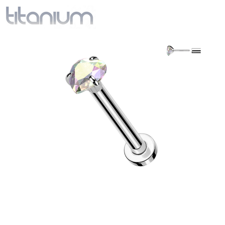 Implant Grade Titanium Threadless Push In Aurora Boralis CZ Heart Nose Ring With Flat Back - Pierced Universe