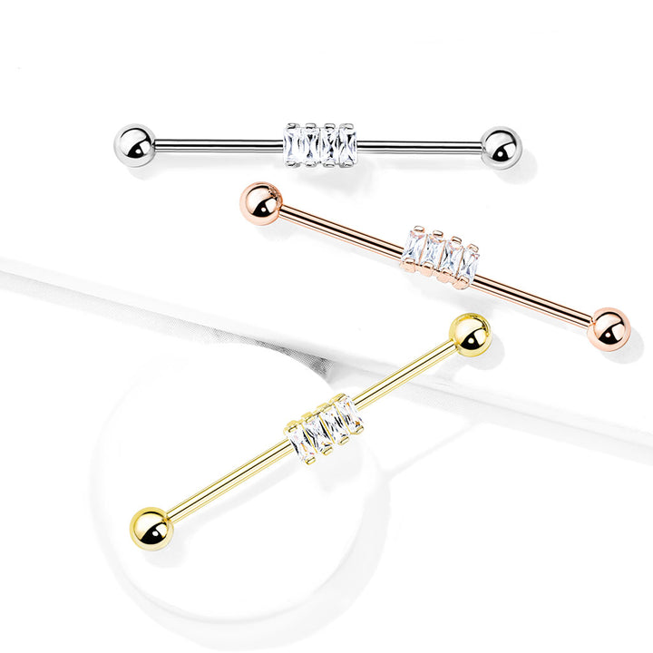 316L Surgical Steel Gold PVD Baguette Gem Cluster Industrial Barbell - Pierced Universe