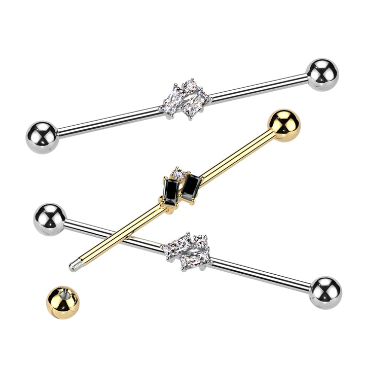 316L Surgical Steel White Baguette CZ Gem Cluster Industrial Straight Barbell - Pierced Universe