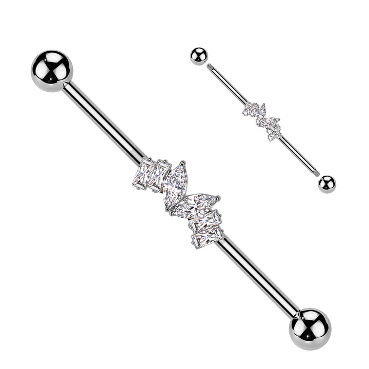 316L Surgical Steel White CZ Marquise & Baguette Gem Industrial Barbell - Pierced Universe