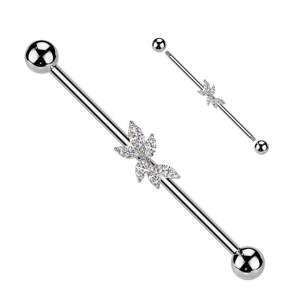 316L Surgical Steel White CZ Marquise Decorative Gem Cluster Industrial Barbell