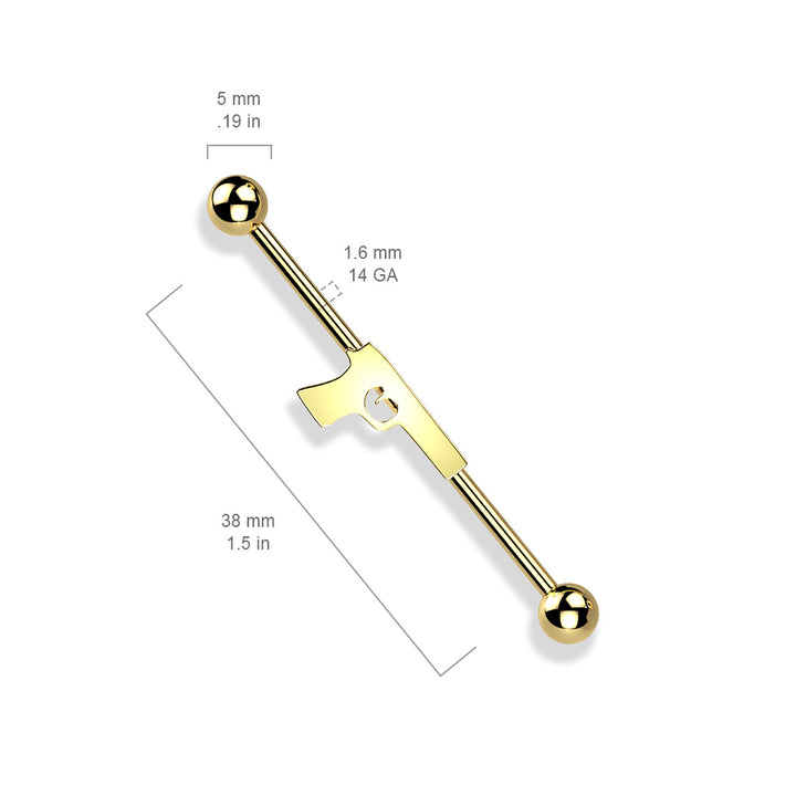 316L Surgical Steel Pistol Gun Outline Industrial Barbell - Pierced Universe