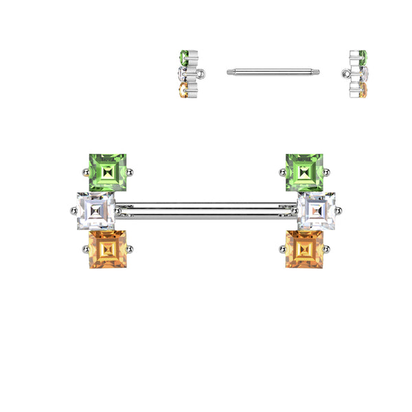 316L Surgical Steel Green White & Orange Straight Barbell Nipple Ring - Pierced Universe