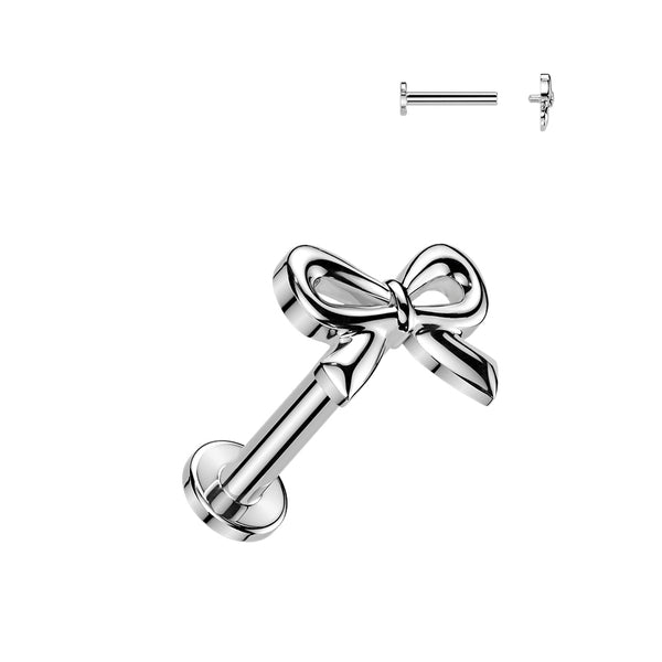 316L Surgical Steel Bow Top Internally Threaded Flat Back Labret - Pierced Universe