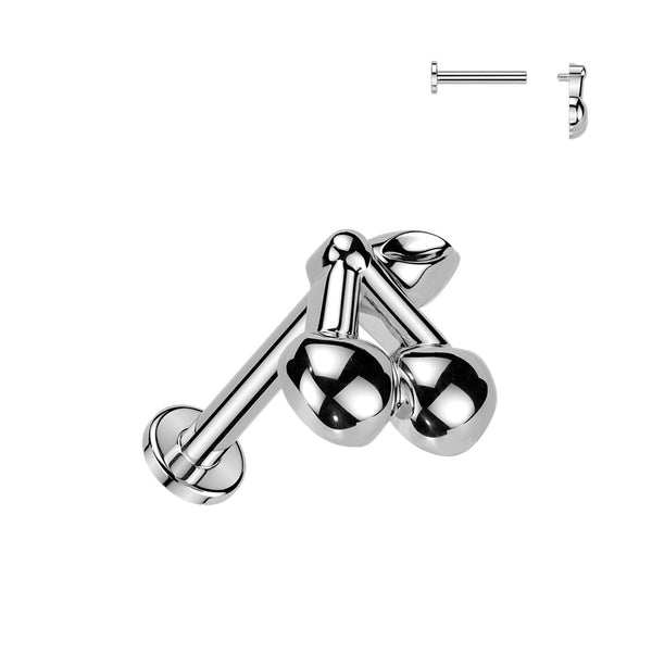 316L Surgical Steel Large Cherry Internally Threaded Flat Back Labret - Pierced Universe