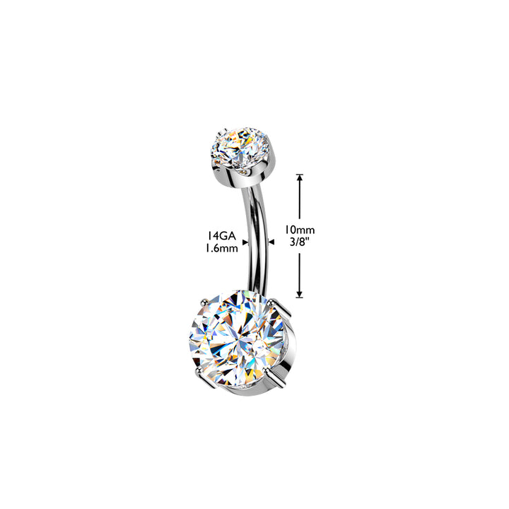 Implant Grade Titanium Gold PVD White Moissanite Internally Threaded Round Belly Ring - Pierced Universe