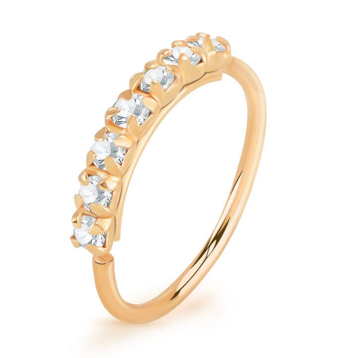 925 Sterling Silver Rose Gold PVD Dainty White CZ Gem Pave Bend Open Nose Hoop - Pierced Universe