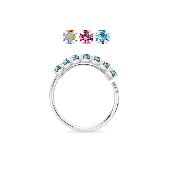 925 Sterling Silver Dainty Coloured CZ Gem Pave Bend Open Nose Hoop - Pierced Universe